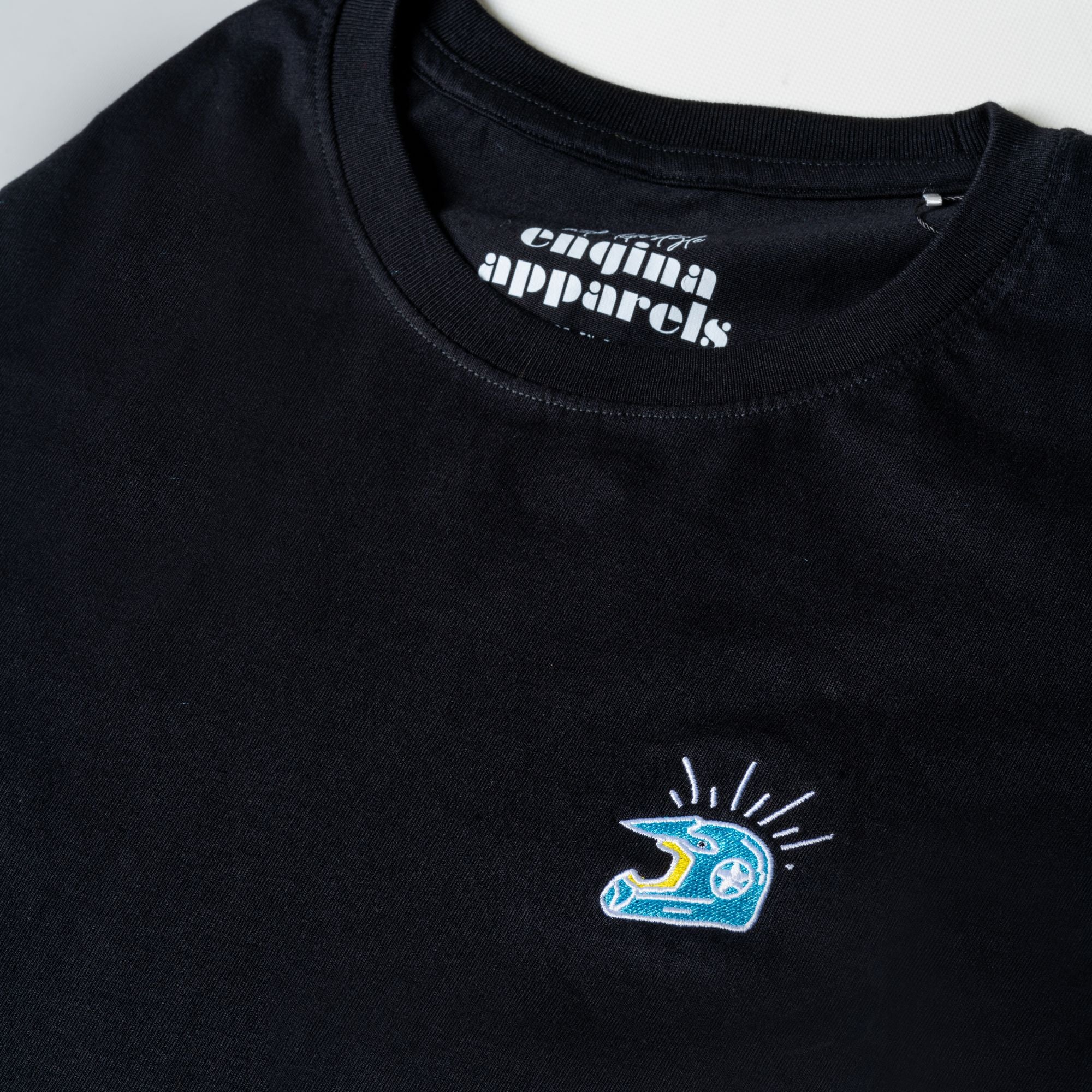 Helmet Embroidered Biker T-Shirt | Black | Engina Lifestyle