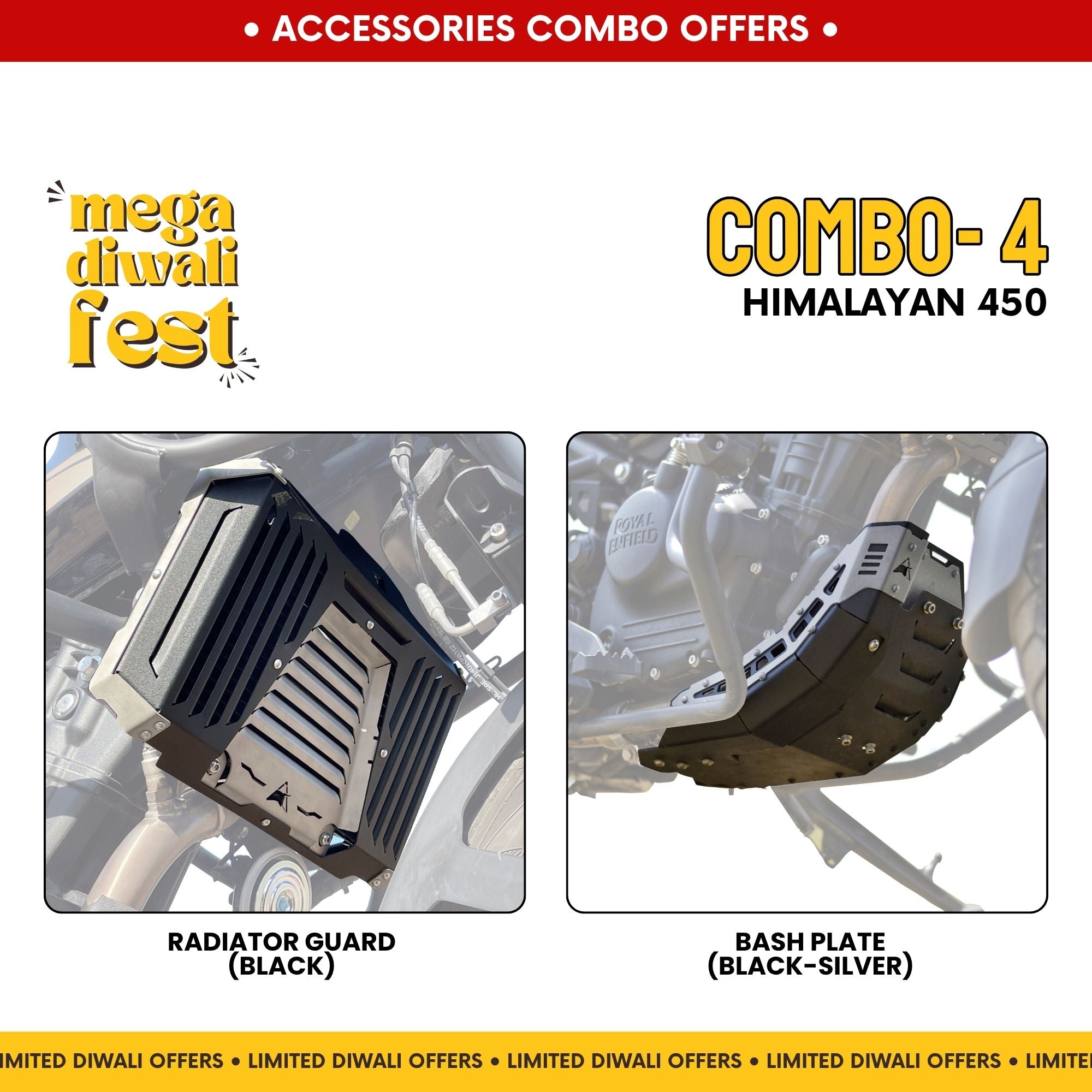 Combo 4 | Himalayan 450 | Radiator Guard (Black-Silver), Bash Plate (Black-Silver)