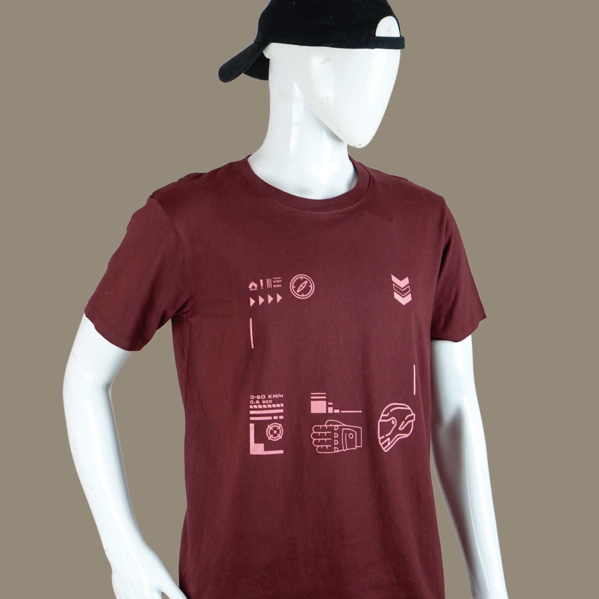 Square Grip Biker T Shirt | Maroon | Engina Lifestyle