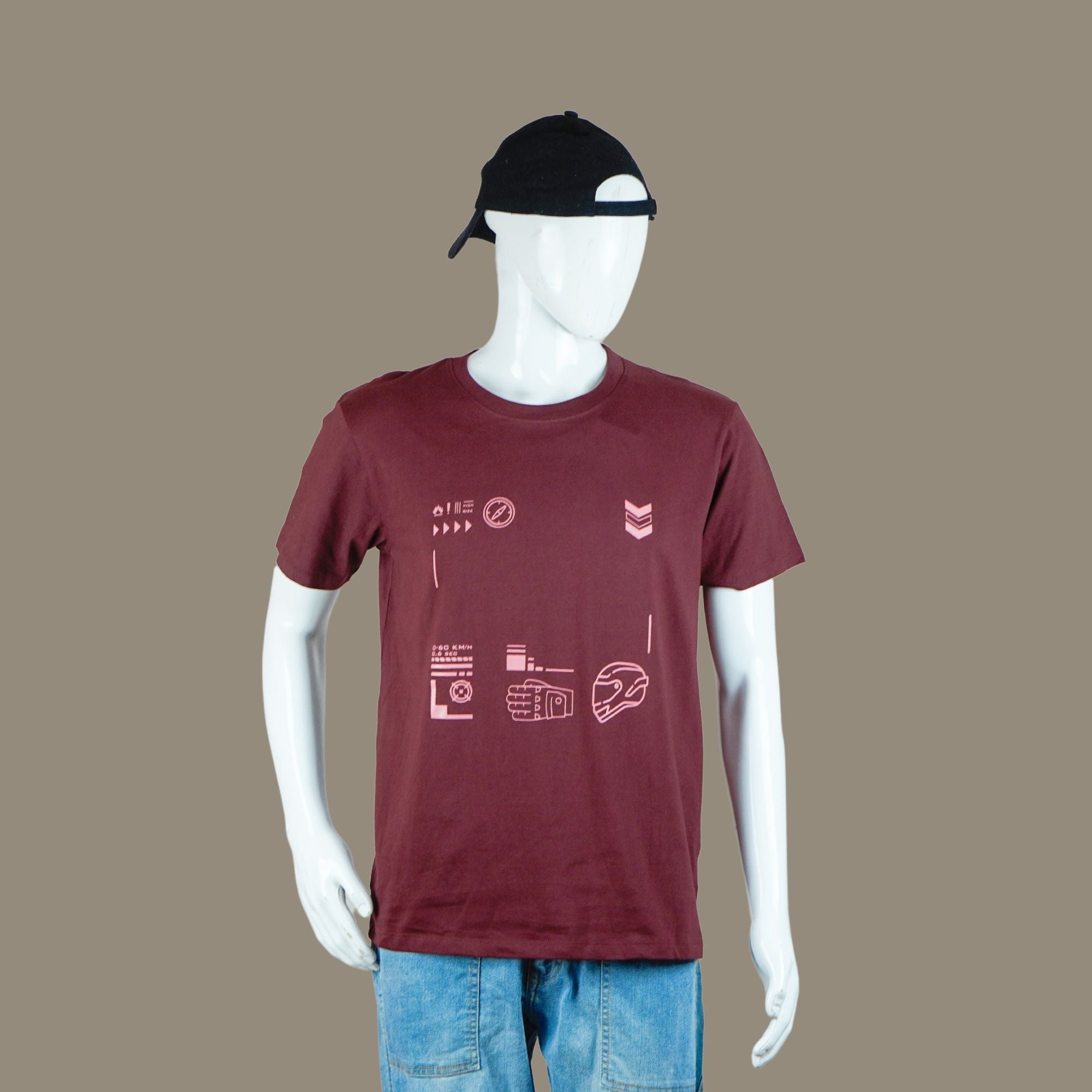 Square Grip Biker T Shirt | Maroon | Engina Lifestyle