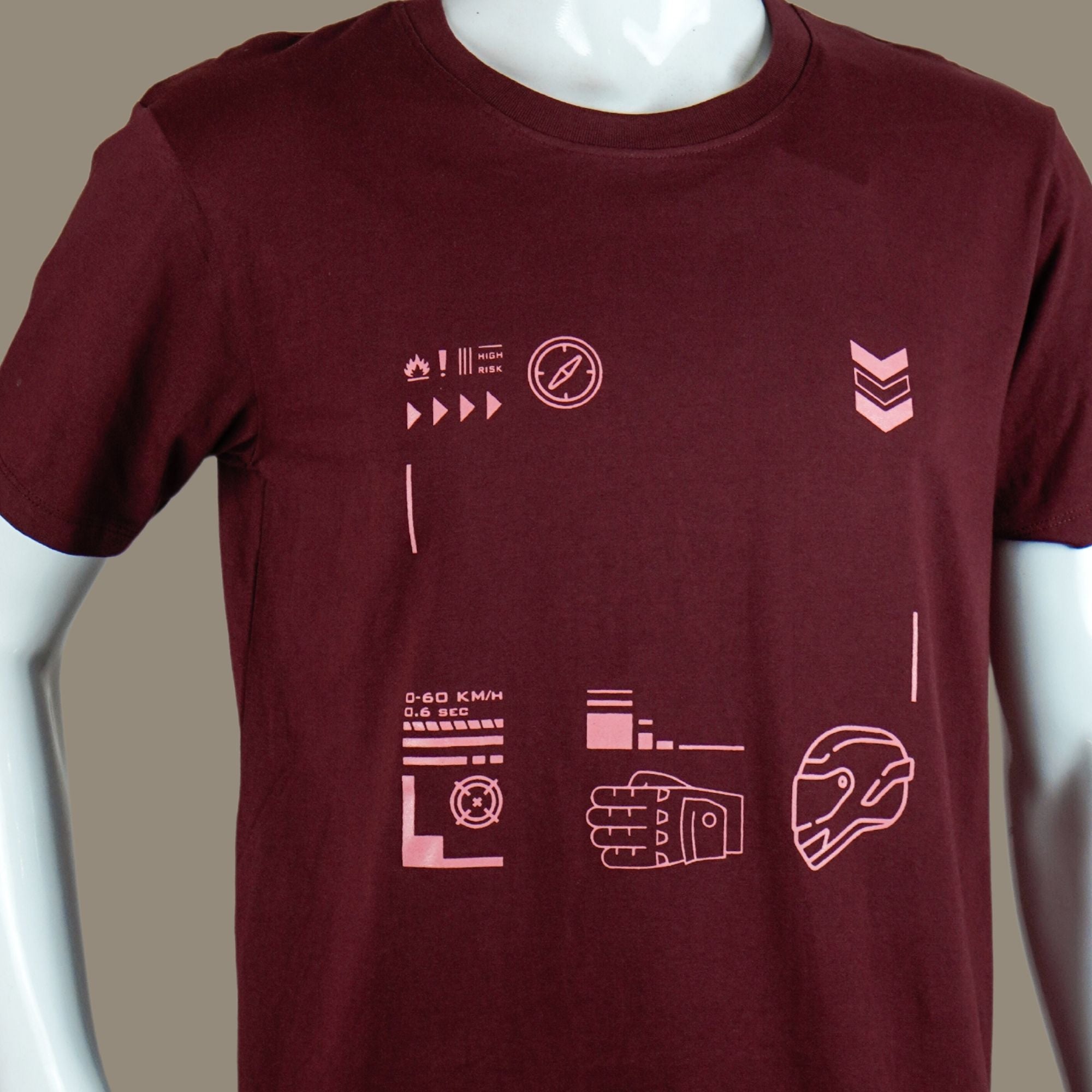 Square Grip Biker T Shirt | Maroon | Engina Lifestyle