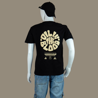 Beige Oil In The Blood Motorcycle T Shirt | Black | Engina Lifestyle