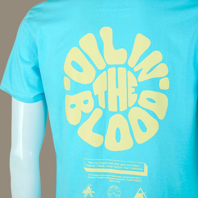 Beige Oil In The Blood Bike Riding T Shirt | Sky Blue | Engina Lifestyle