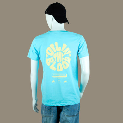 Beige Oil In The Blood Bike Riding T Shirt | Sky Blue | Engina Lifestyle