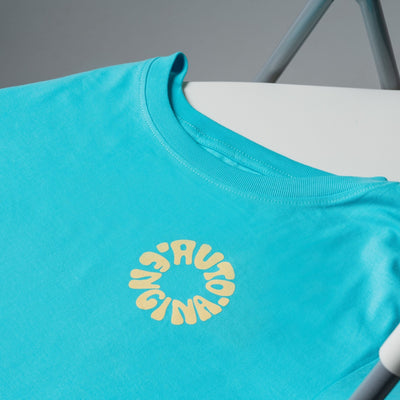 Beige Oil In The Blood Bike Riding T Shirt | Sky Blue | Engina Lifestyle