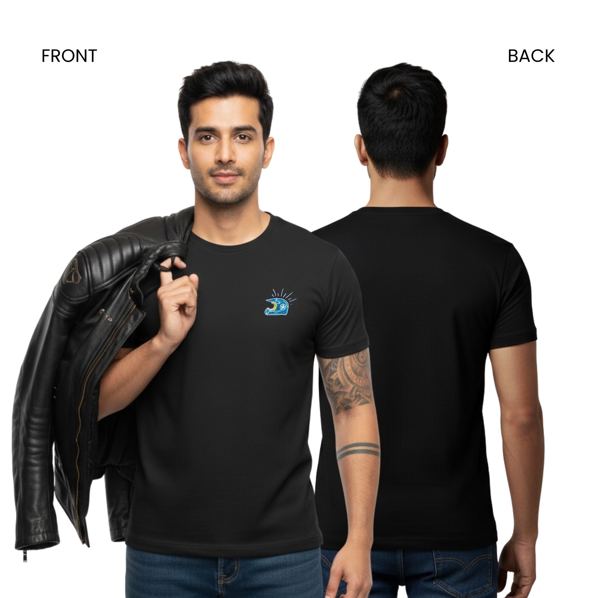 Helmet Embroidered Biker T-Shirt | Black | Engina Lifestyle