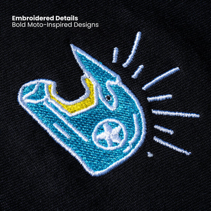 Helmet Embroidered Biker T-Shirt | Black | Engina Lifestyle