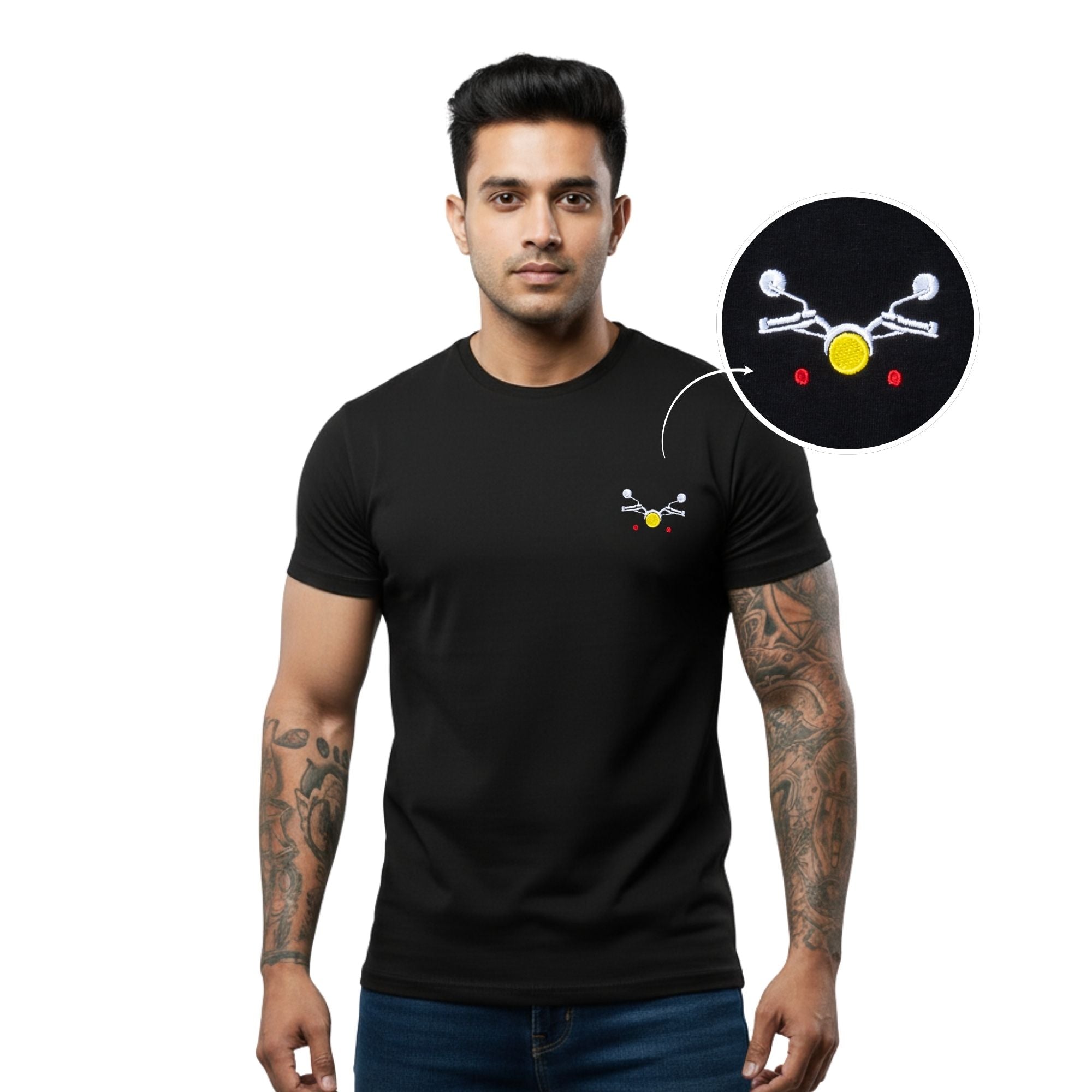 Handlebar Embroidered Biker Tshirt | Black | Engina Lifestyle