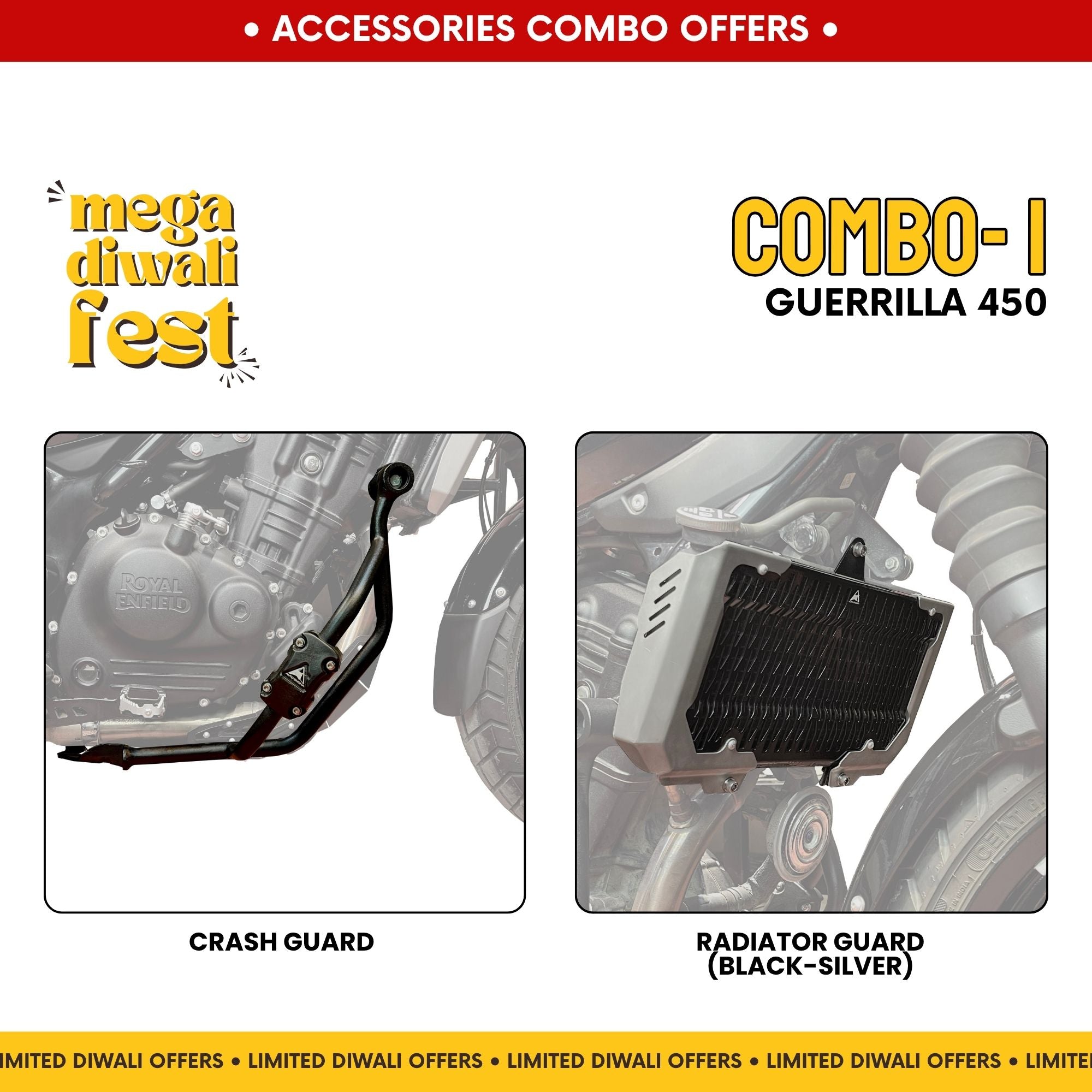 Combo 1 | Guerrilla 450 | Crash Guard, Radiator Guard (Black-Silver)