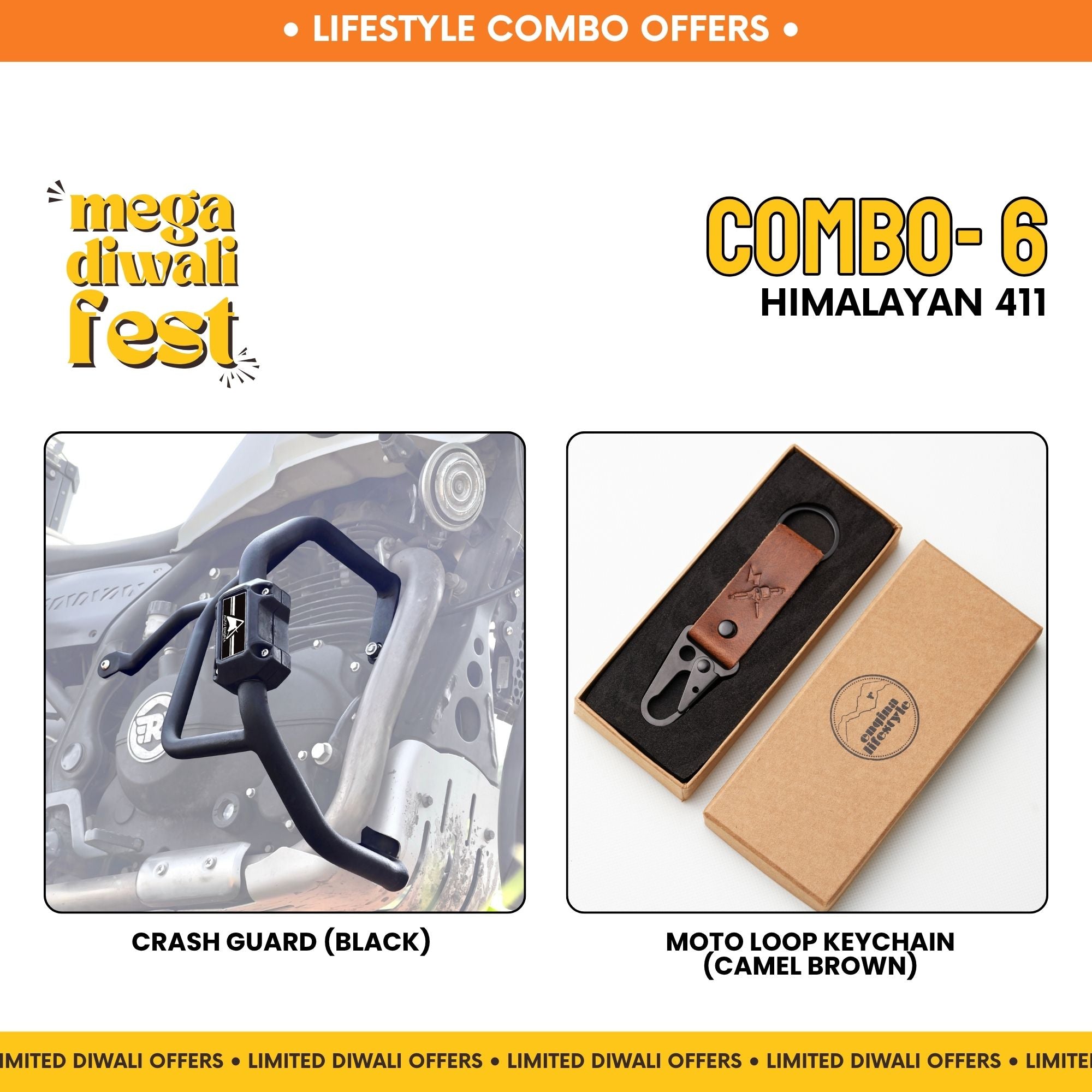 Combo 6 | Himalayan 411 | Crash Guard (Black), Moto Loop Keychain