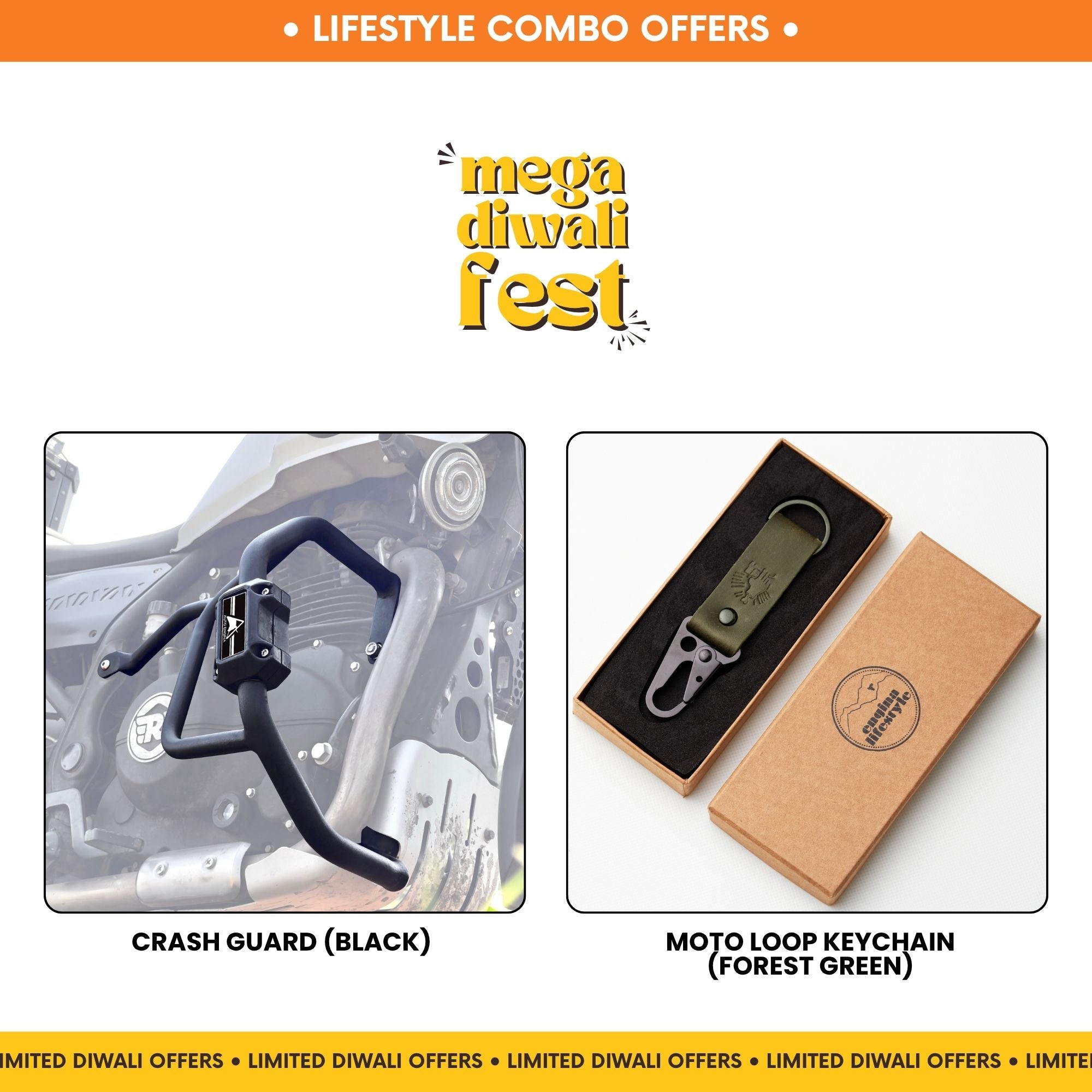 Combo 6 | Himalayan 411 | Crash Guard (Black), Moto Loop Keychain