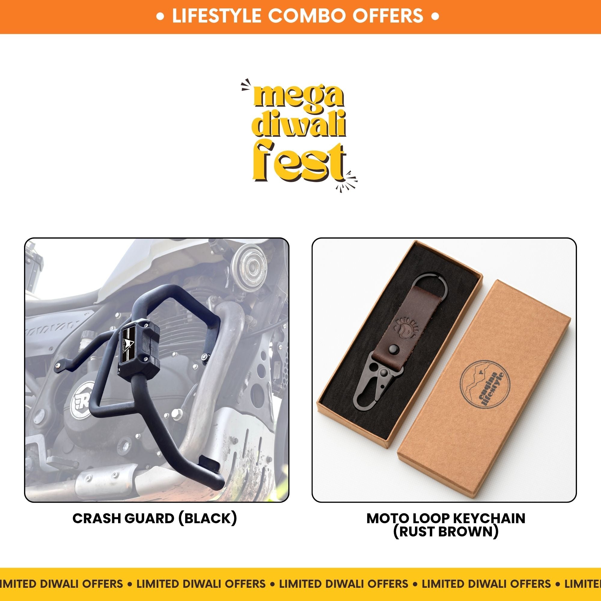 Combo 6 | Himalayan 411 | Crash Guard (Black), Moto Loop Keychain