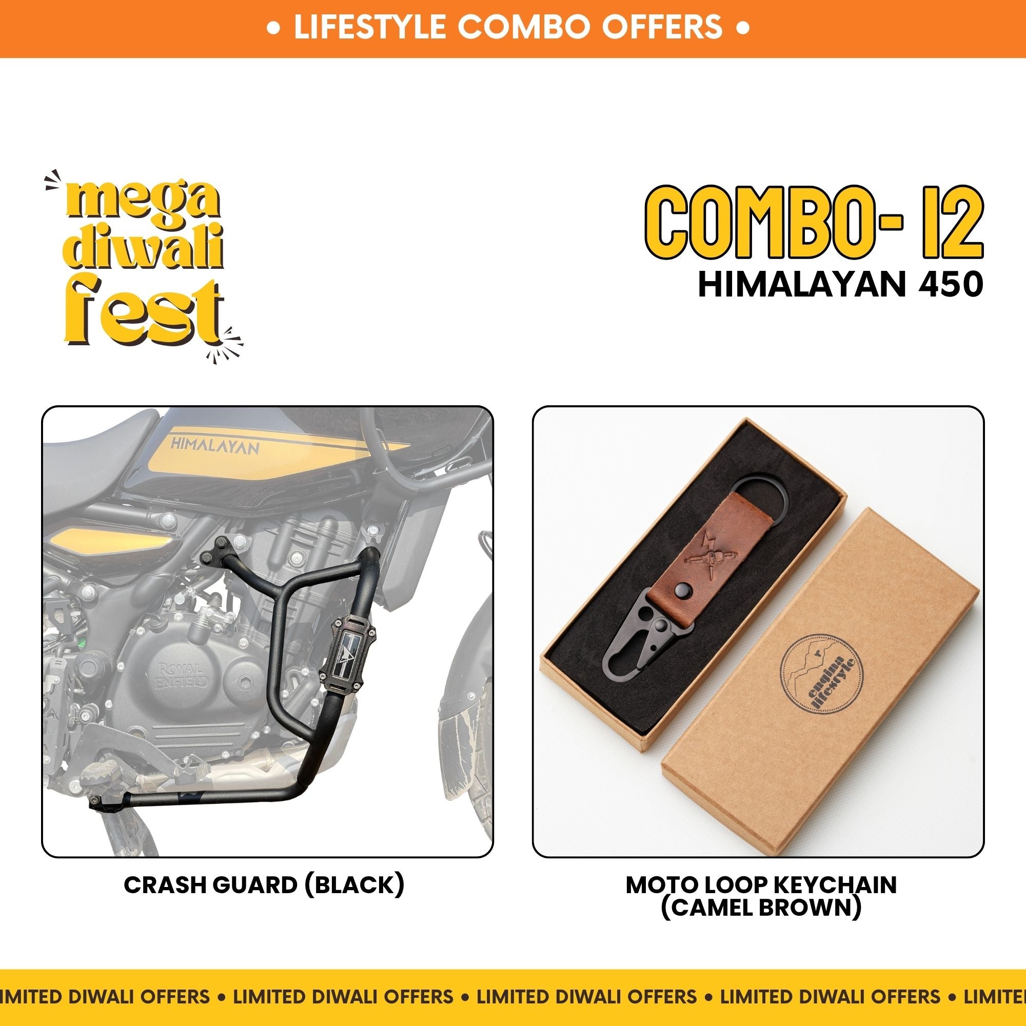 Combo 12 | Himalayan 450 | Crash Guard (Black), Moto Loop Keychain