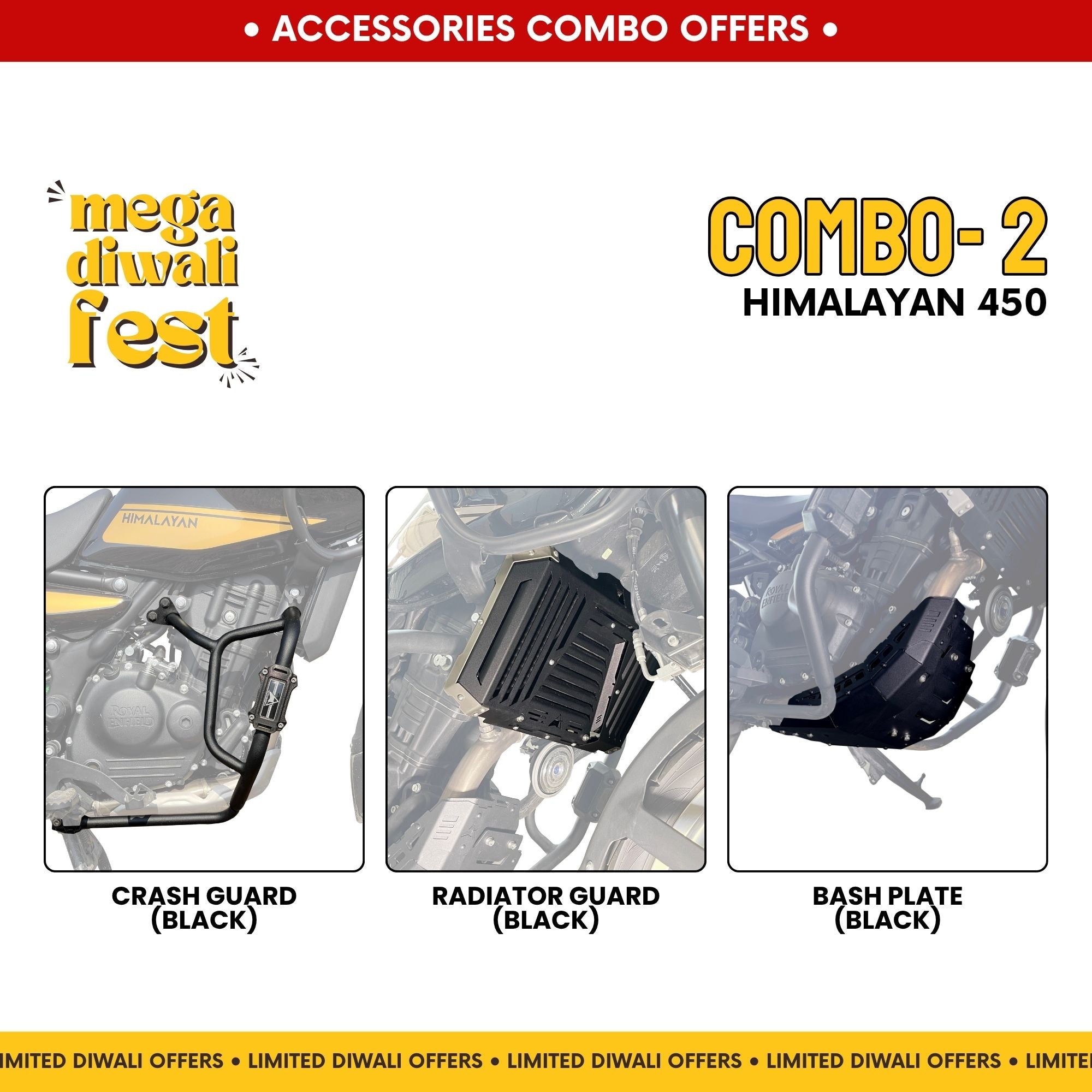 Combo 2 | Himalayan 450 | Crash Guard, Radiator Guard (Black), Bash Plate (Black)