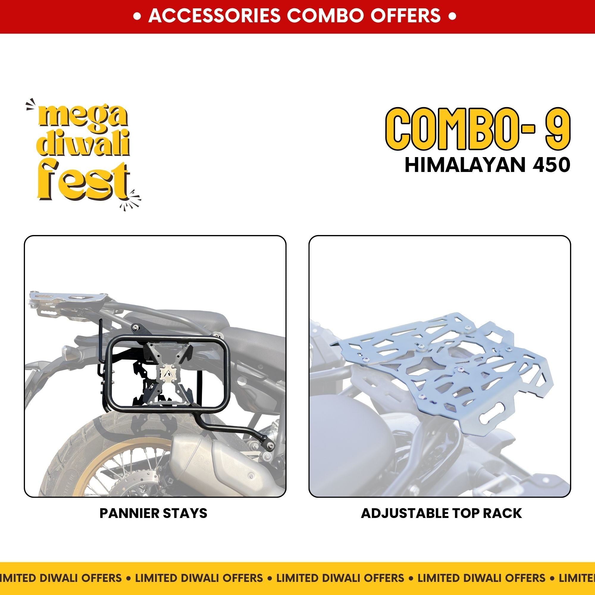 Combo 9 | Himalayan 450 | Pannier Stays, Adjustable Top Rack