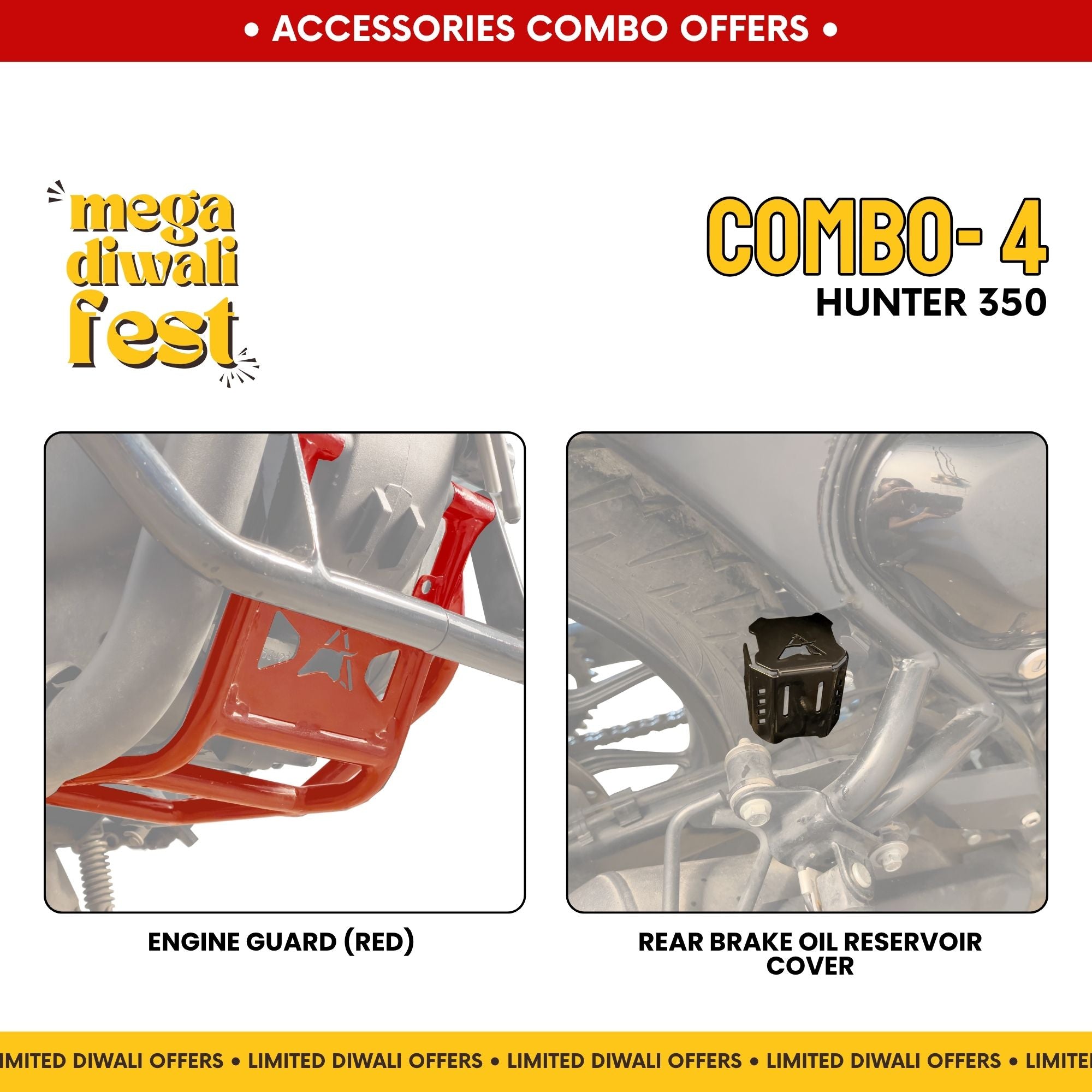 Combo 4 | Hunter 350 | Engine Guard (Red), Rear Brake Oil Cover (Black)