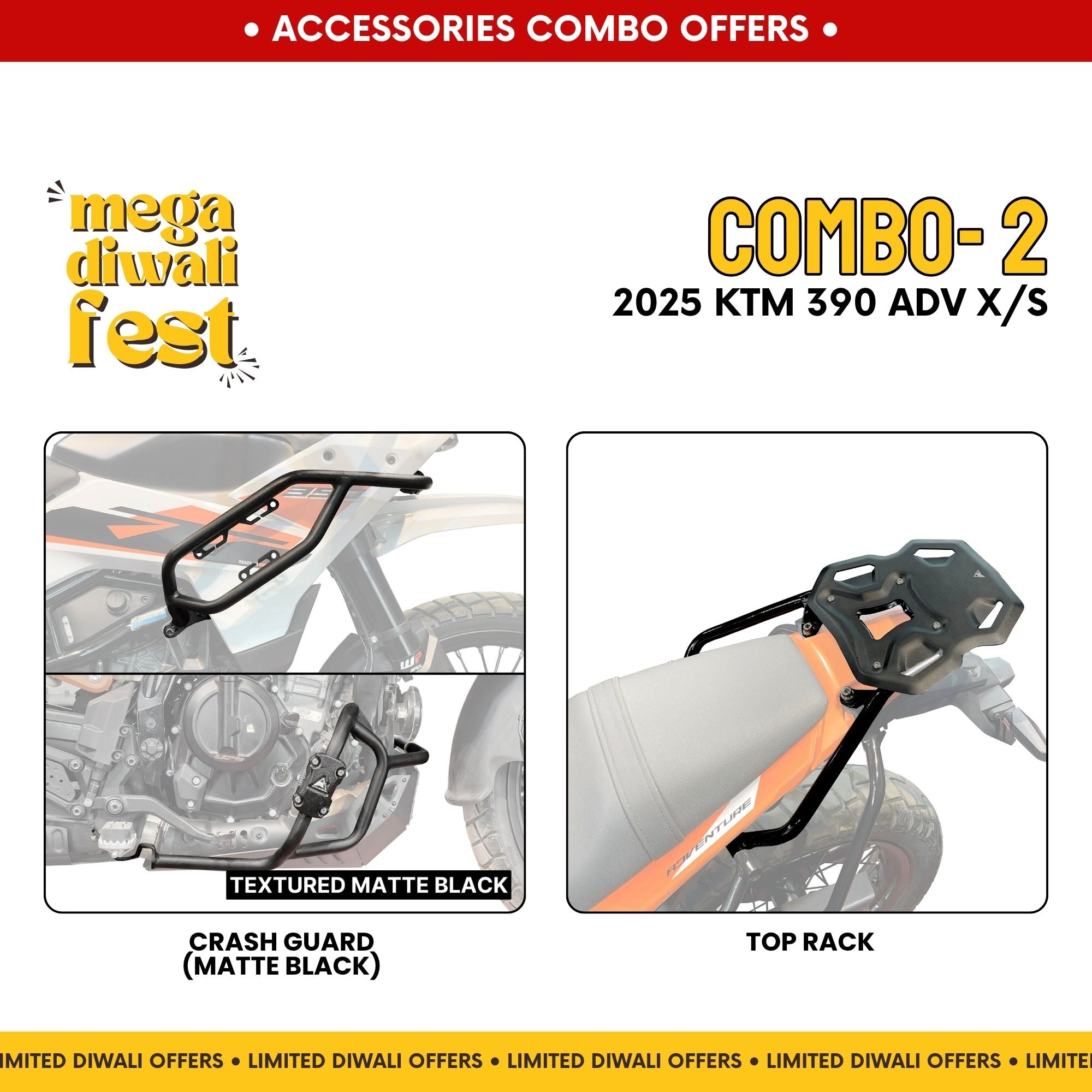 Combo 2 | KTM 390 Adv X/S | Crash Guard (Matte Black), Top Rack