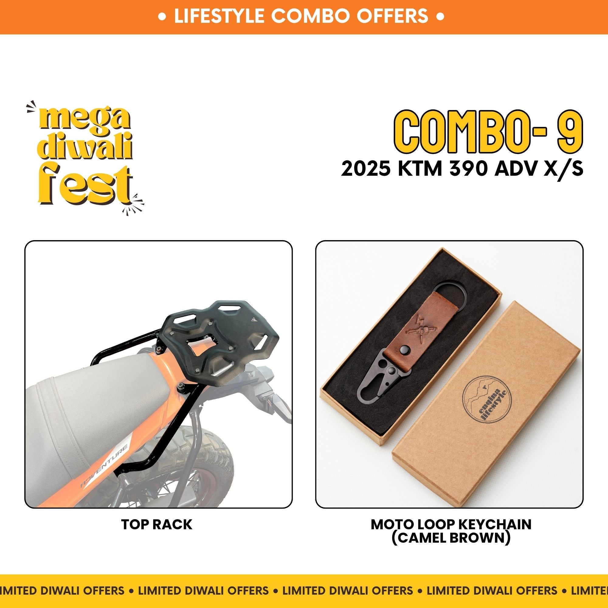 Combo 9 | KTM 390 Adv X/S | Top Rack, Moto Loop Keychain