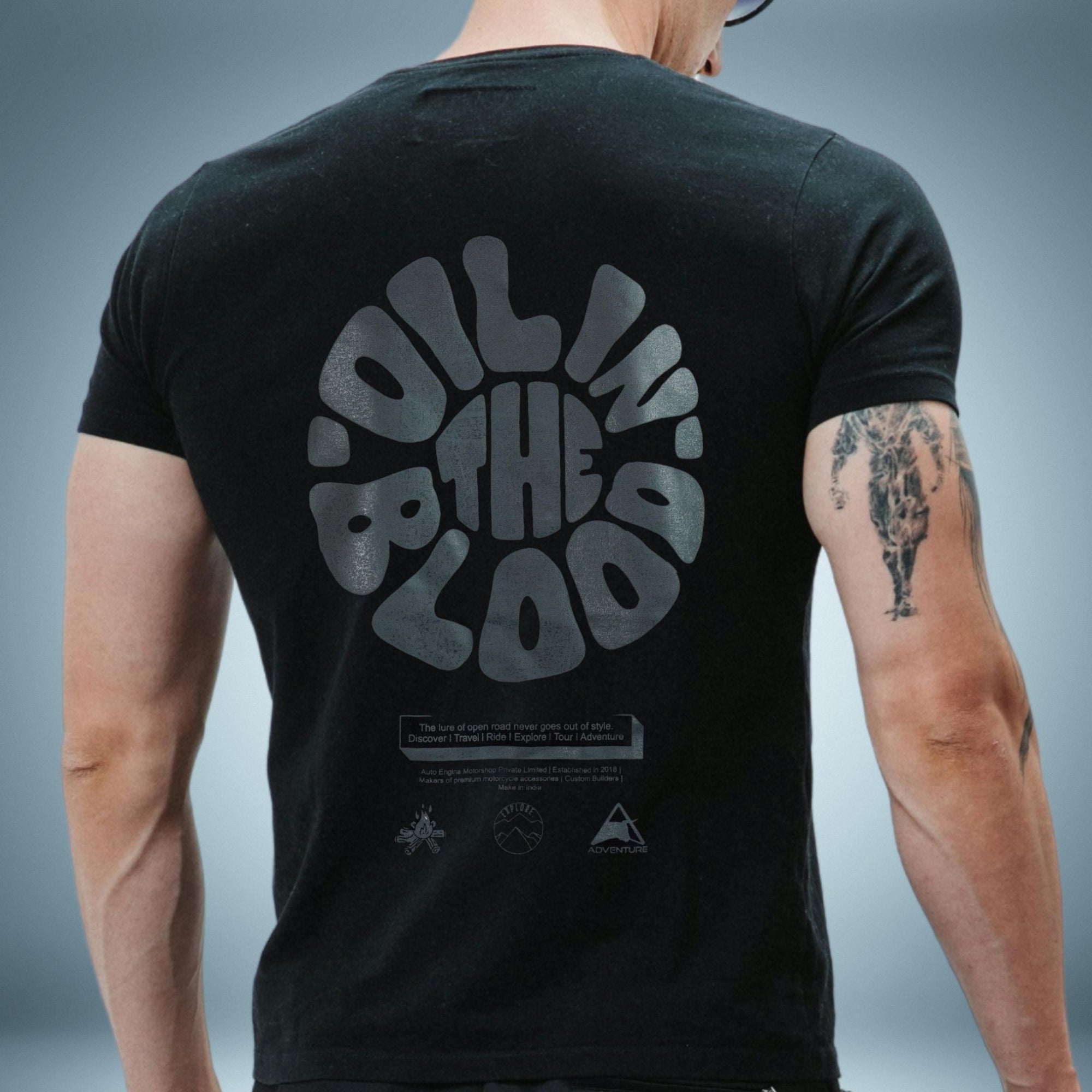 Black Oil In The Blood Biker Tshirt | Black | Engina Lifestyle