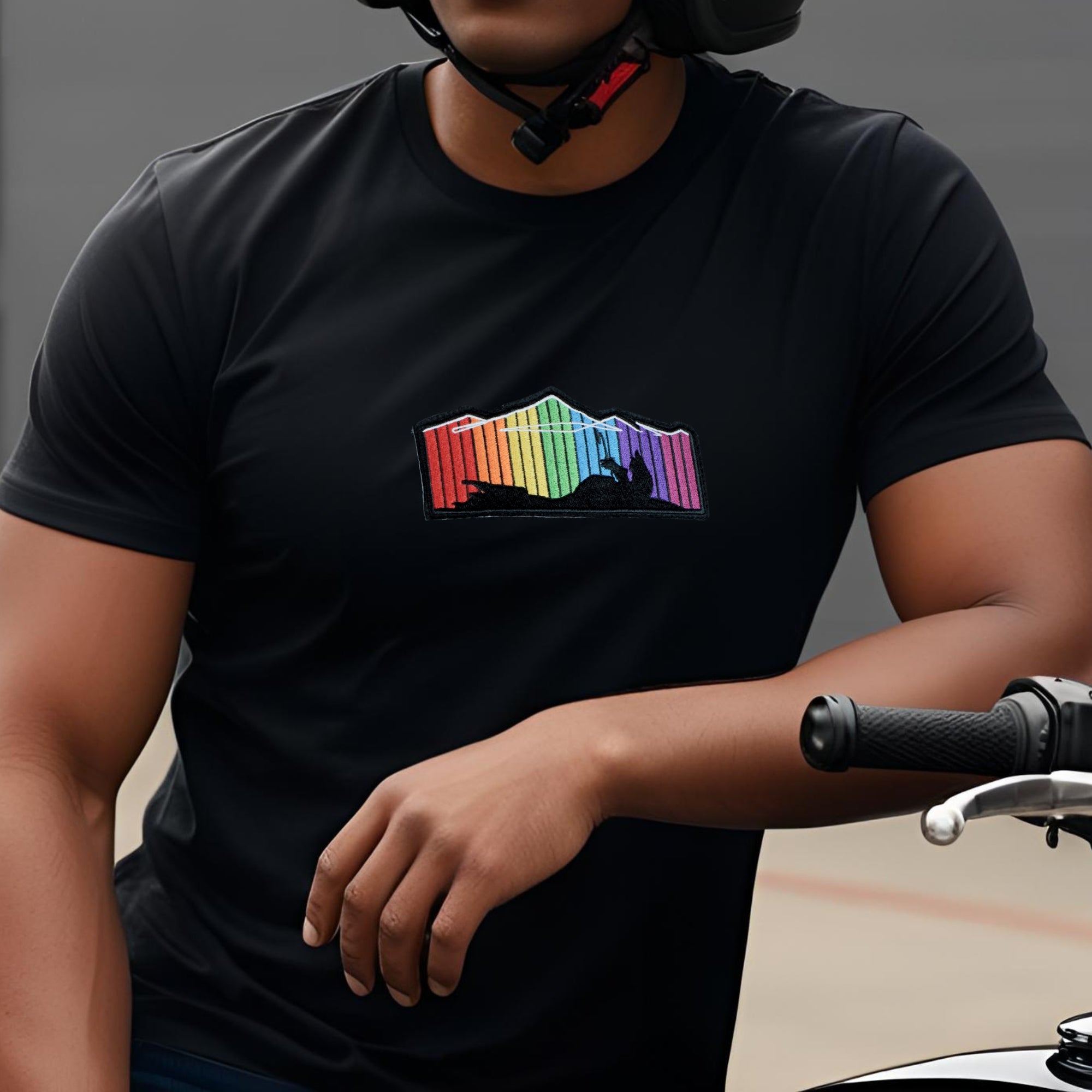 Himalayan 450 Rainbow Embroidered Riding T Shirt | Black | Engina Lifestyle