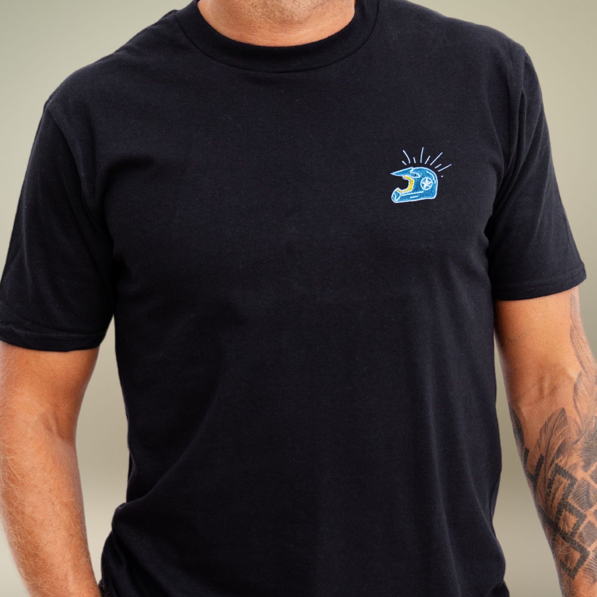 Helmet Embroidered Biker T-Shirt | Black | Engina Lifestyle