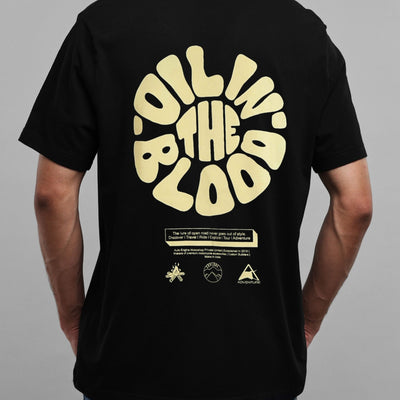 Beige Oil In The Blood Motorcycle T Shirt | Black | Engina Lifestyle